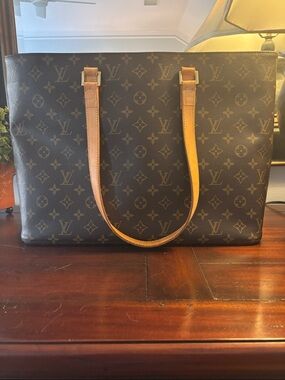 Louis Vuitton Brown Monogram Canvas Shoulder Tote with Tan Straps